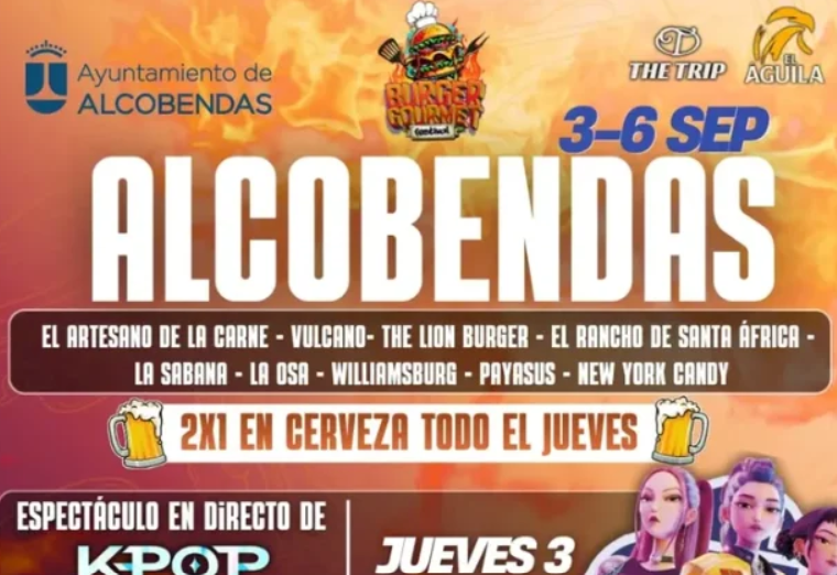 ¡Vuelve el Burger Gourmet Festival a Alcobendas! Del 3 al 6 de septiembre, el Recinto Ferial del Parque de Andalucía se llenará de foodtrucks, hamburguesas, música y mucho ambiente.